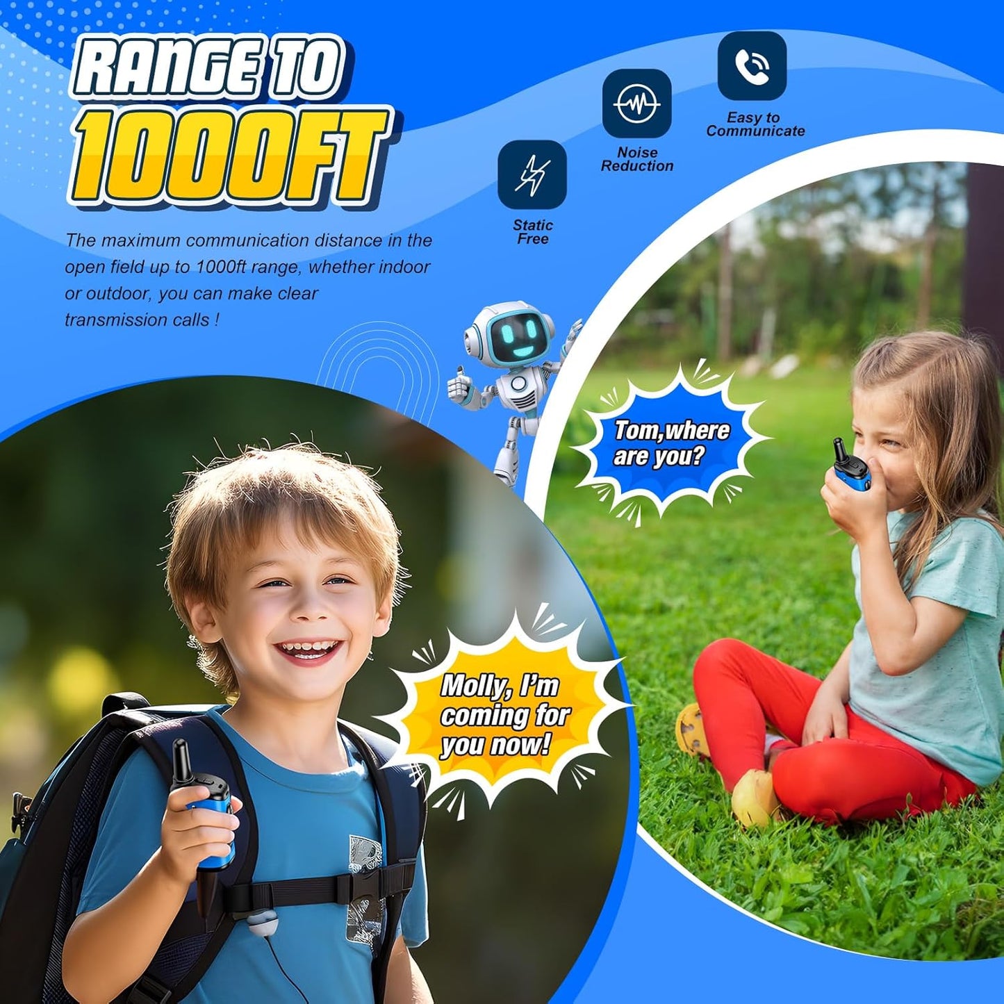 Kids Walkie Talkies – Outdoor Adventure Toy for Boys 3-6, Ideal for Hiking, Camping & Holiday Gifts (Blue)