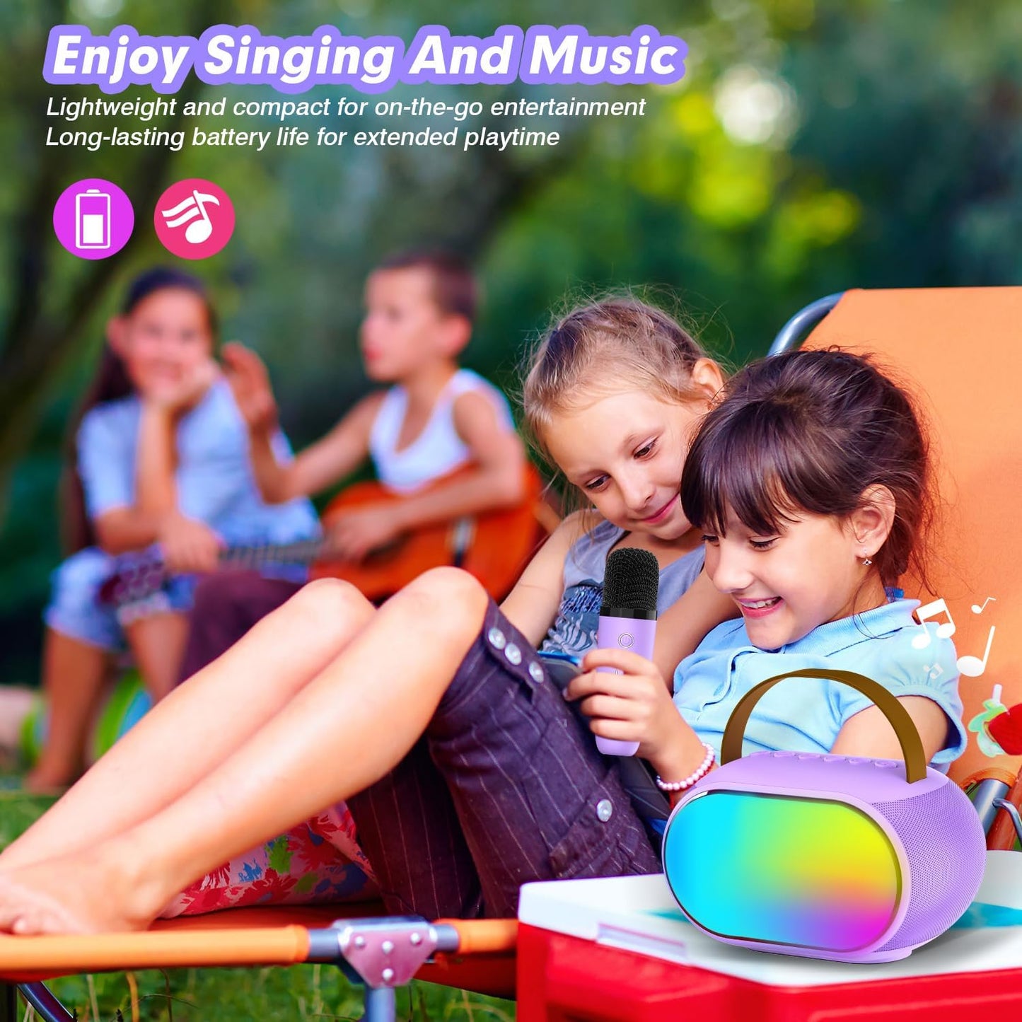 Mini Kids Karaoke Machine 2024, Portable Karaoke Speaker with 2 Wireless Mics & Party Lights, Christmas & Birthday Gift for Girls & Boys Ages 4-12+ (Pink)