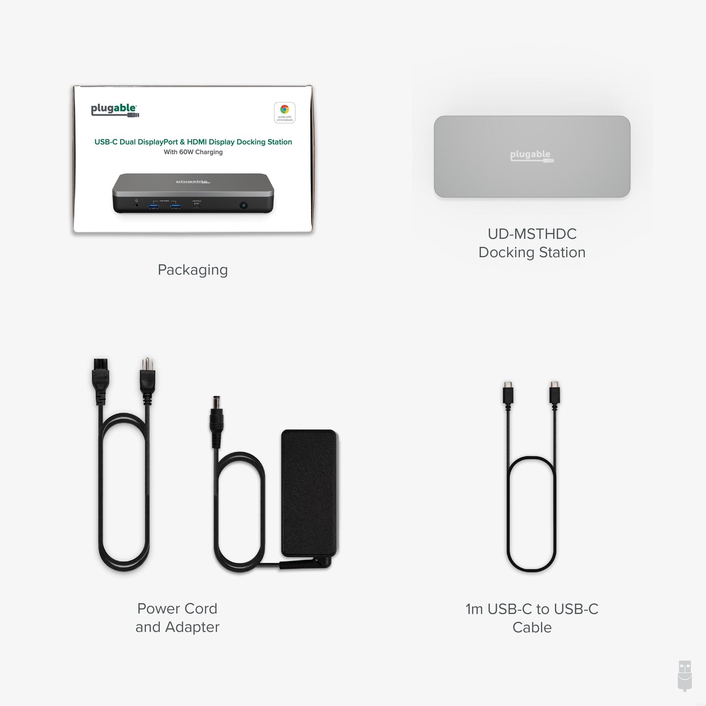 Plugable 12-in-1 Dual 4K USB C Docking Station, Works with Chromebook Certified, 60W Charging Dock, Compatible with ChromeOS and Windows, 2X HDMI, 2X DisplayPort, 1x Ethernet, 1x USB-C, 6X USB, Audio