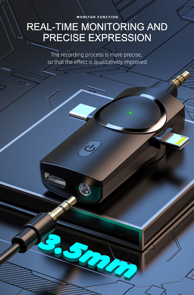 Ultrend 3-in-1 Dual Wireless Lavalier Microphone – 2.4G, 120m Range, Noise Reduction, 360° Pickup | Micro-Cravate Sans Fil Double pour iPhone/Android/Camera