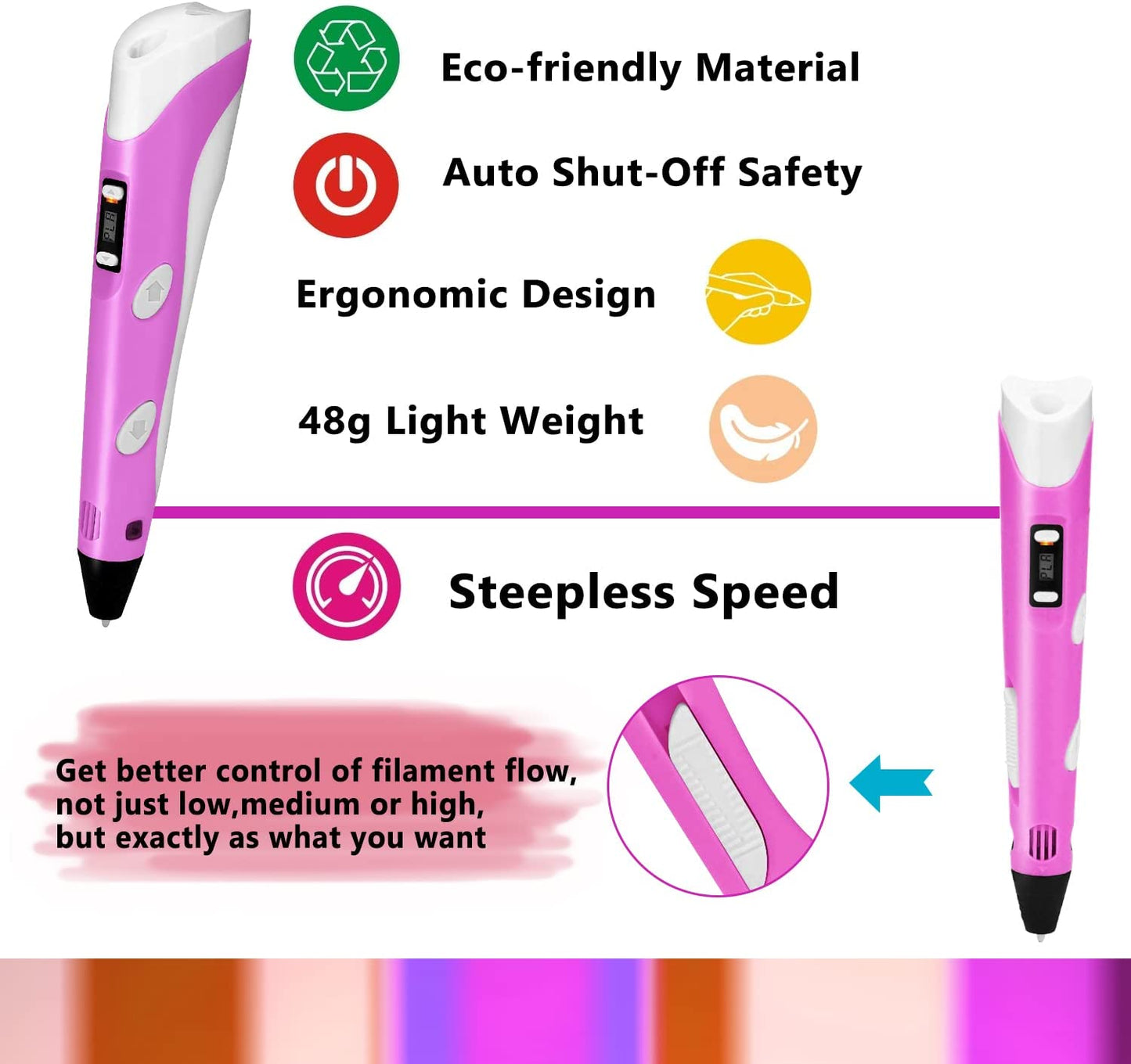 3D Pen for Kids, Upgraded Printing and Drawing Creative Pen, with 12 Colors PLA Filament Refills and Charger