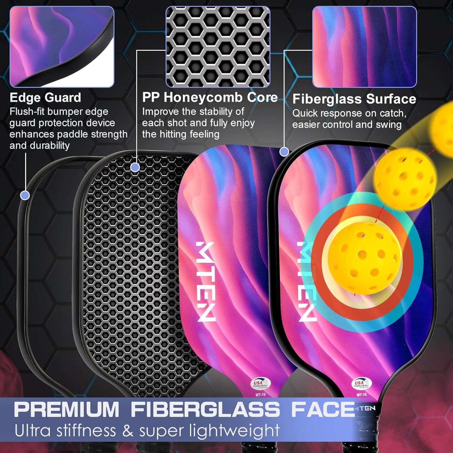 USAPA Approved Fiberglass Complete Pickleball Paddle Set – Lightweight, Durable Rackets for Men & Women