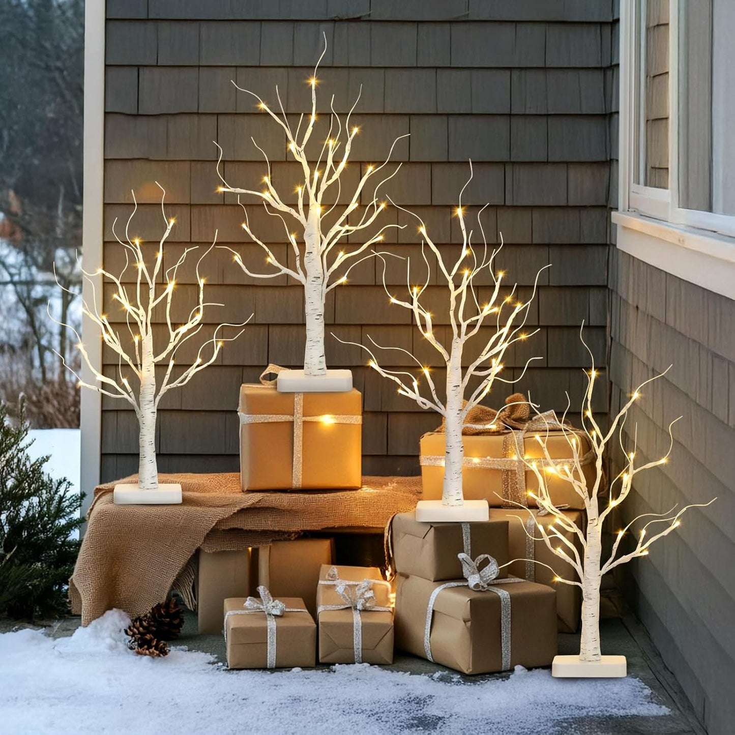 2-Pack 22" Lighted Birch Trees with Timer – Warm White LED Tabletop Christmas Decorations