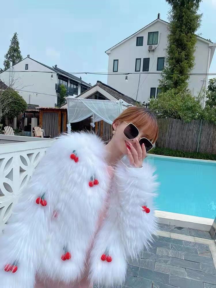 Sweet and cute girly three-dimensional cherry jacket