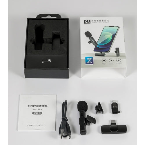 ULTREND Plug-Play Auto-syncs Wireless lapel Lavalier Microphone 2 in-1 Receiver (Lightning / USB C)