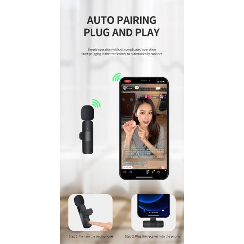 ULTREND Plug-Play Auto-syncs Wireless lapel Lavalier Microphone 2 in-1 Receiver (Lightning / USB C)