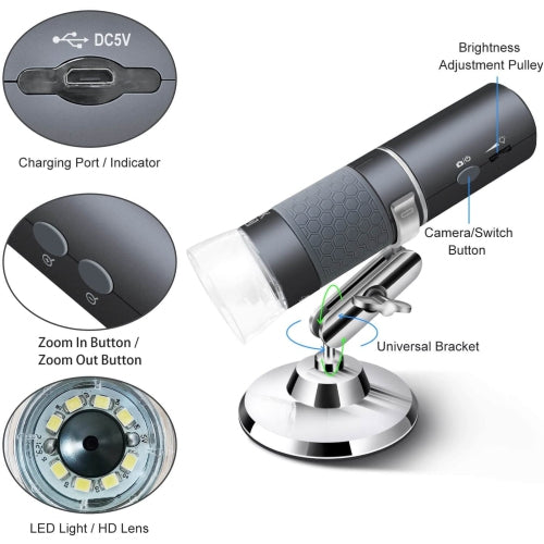 4K WIFI Microscope, 50 to 1000X USB Digital Microscope with Wireless Super HD Endoscope Camera Compatible with All Smartphones.