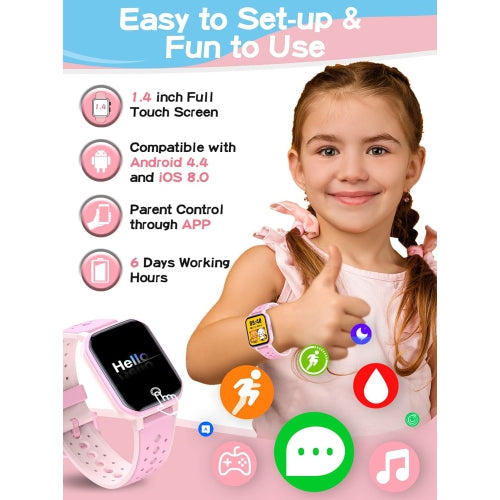 ULTREND Smart Watch for Kids, Fitness Activity Tracker, 1.44" touch screen, 3 Built-in games, IP68 waterproof, and 6 sports modes.