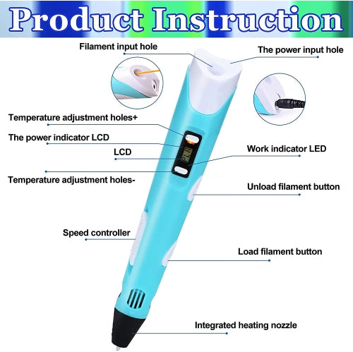 3D Pen for Kids, Upgraded Printing and Drawing Creative Pen, with 12 Colors PLA Filament Refills and Charger