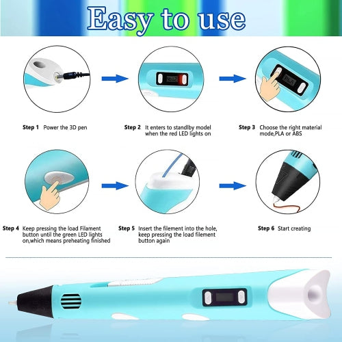 3D Pen for Kids, Upgraded Printing and Drawing Creative Pen, with 12 Colors PLA Filament Refills and Charger