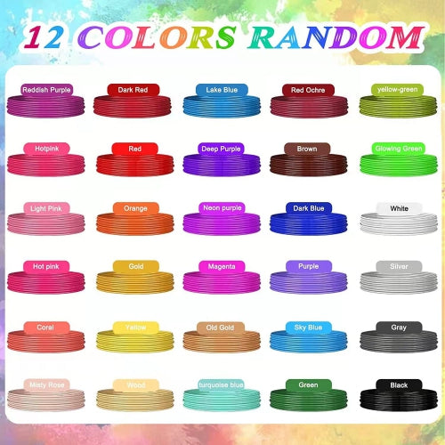 Filament Refills for 3D Pens and 3D Printers PLA 1.75mm, 12 Colors High-Precision Diameter No Clog Filament Safe for Kids