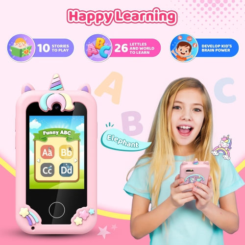 Kids Smart Phone Toy Pink for Girls 3-8 Years Old. Toddler Unicorn Gifts, Educational games, Dual cameras, MP3 Music Player, and touchscreen pretend play. Unicorn Birthday Gifts