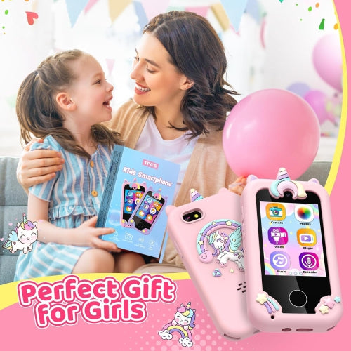 Kids Smart Phone Toy Pink for Girls 3-8 Years Old. Toddler Unicorn Gifts, Educational games, Dual cameras, MP3 Music Player, and touchscreen pretend play. Unicorn Birthday Gifts
