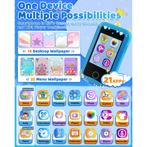 Kids Smart Phone Toy for Boys 3-8 Years Old. Dinosaur birthday gifts, Educational games, Dual cameras, MP3 Music Player, and touchscreen pretend play. Toddler Birthday Gifts