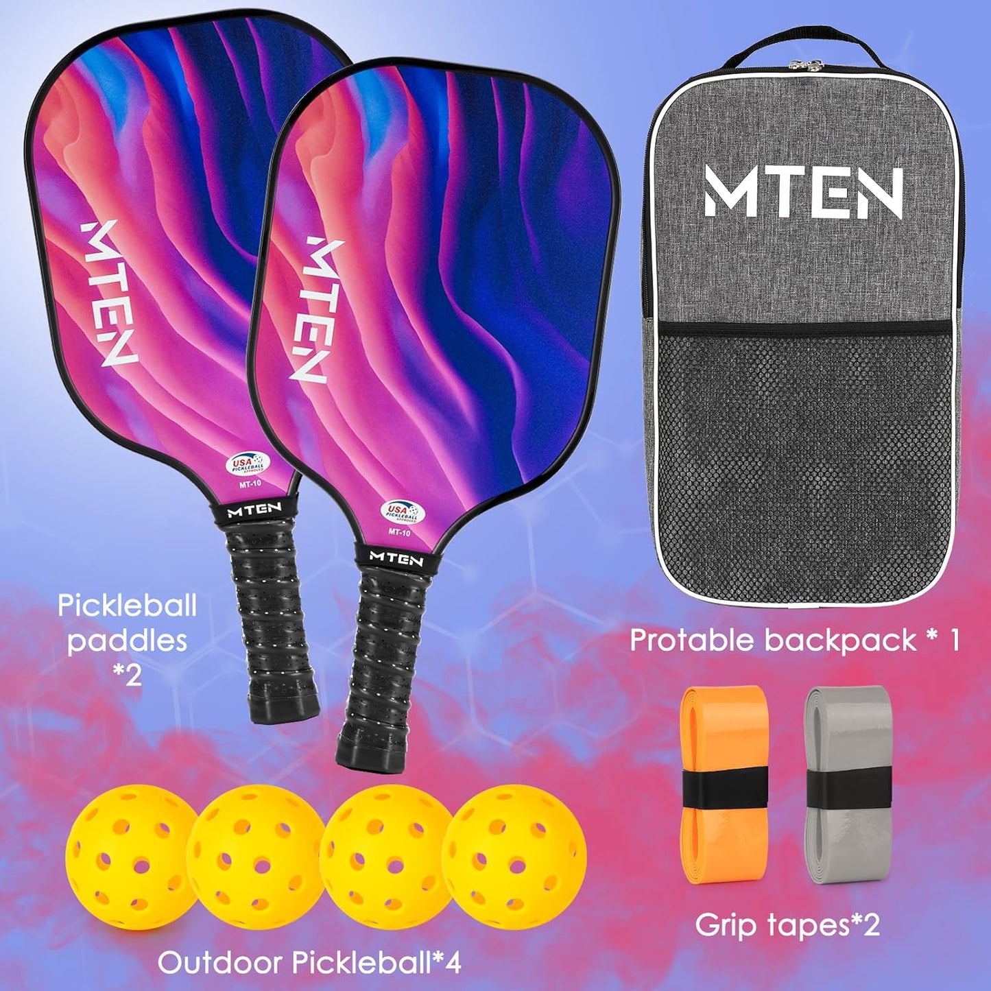 USAPA Approved Fiberglass Complete Pickleball Paddle Set – Lightweight, Durable Rackets for Men & Women