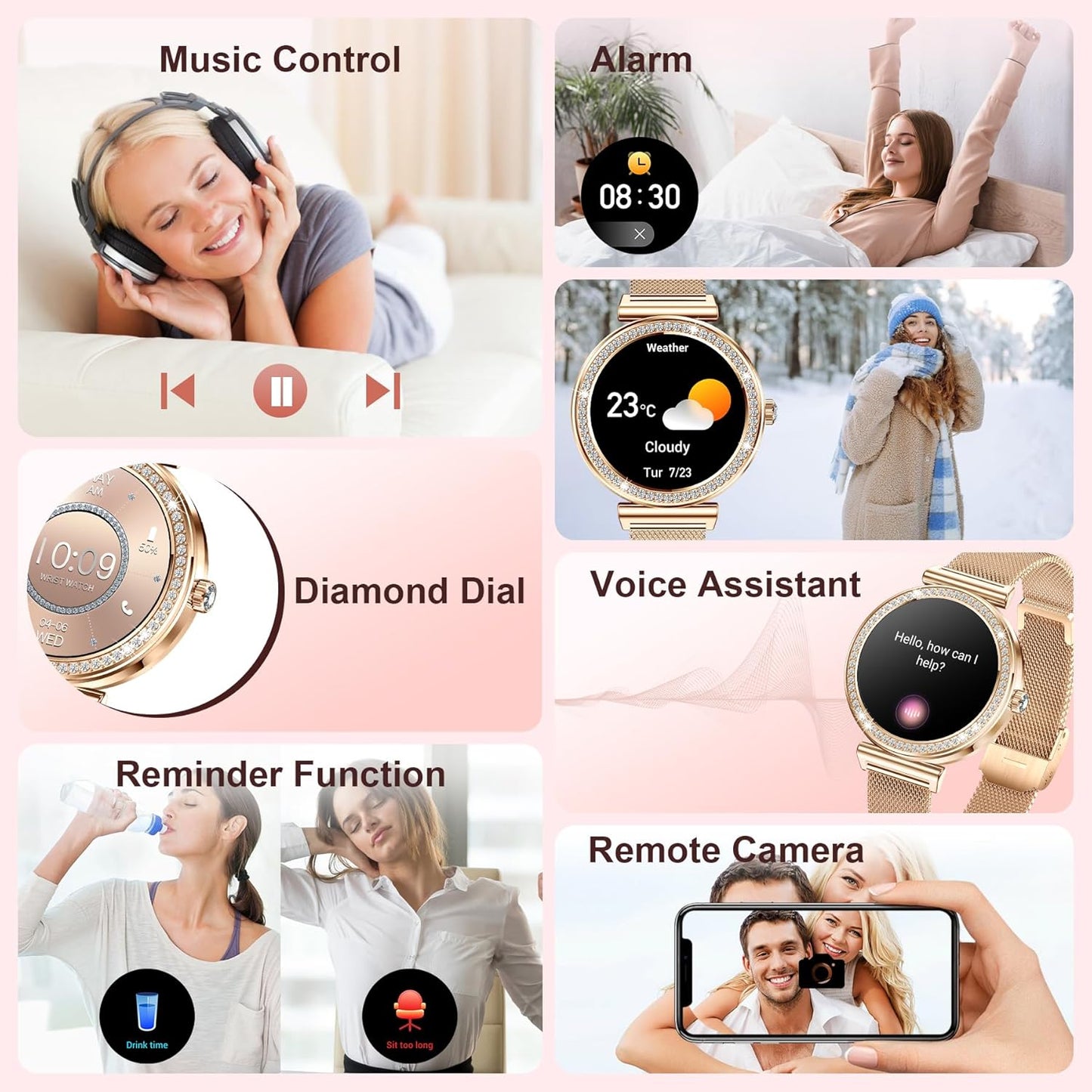 HER Luxury Smart Watch with Bluetooth Calling, 1.32" Custom Dial Fitness Tracker – Heart Rate, Sleep & Step Monitor, Waterproof, Android & iPhone Compatible