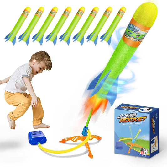 Rocket Launcher Blast Pack – 100-Foot Foam Rocket Set with 8 Colorful Rockets & Stomp Launcher, Perfect Outdoor Fun Gift for Boys & Girls