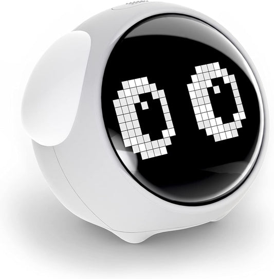 Kids Emoji Alarm Clock with Dual Alarms, Adjustable Brightness Night Light, Voice-Activated, Temperature Detection - Perfect Wake-Up Clock and Christmas Gift for Kids (White).
