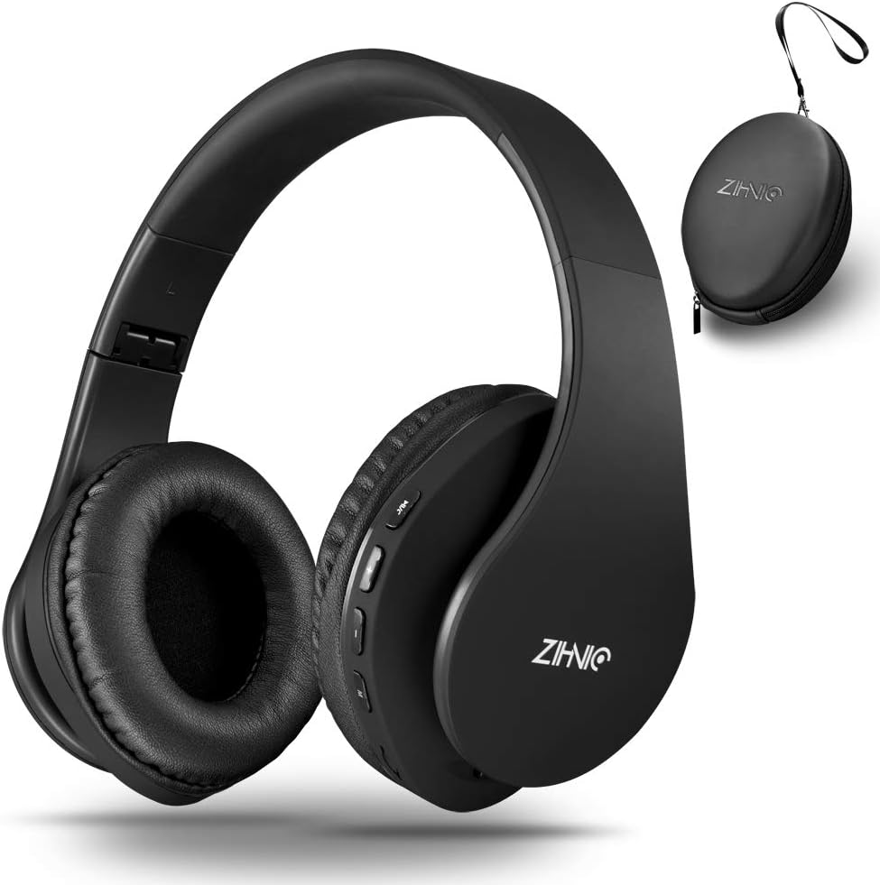 ZIHNIC Foldable Bluetooth Over-Ear Headphones: Wireless & Wired Stereo Headset with Micro SD/TF, FM - Ultra-Soft Earmuffs, Lightweight, Perfect for All-Day Wear (Black)
