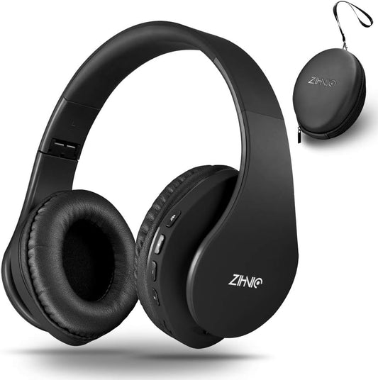 ZIHNIC Foldable Bluetooth Over-Ear Headphones: Wireless & Wired Stereo Headset with Micro SD/TF, FM - Ultra-Soft Earmuffs, Lightweight, Perfect for All-Day Wear (Black)
