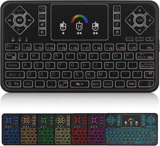 ULTREND Q9 Mini Wireless Keyboard with Touchpad – Rechargeable Handheld Remote, Colorful Backlit Keyboard for PC, Raspberry Pi 4, Android TV Box, KODI, Windows 8/10/11