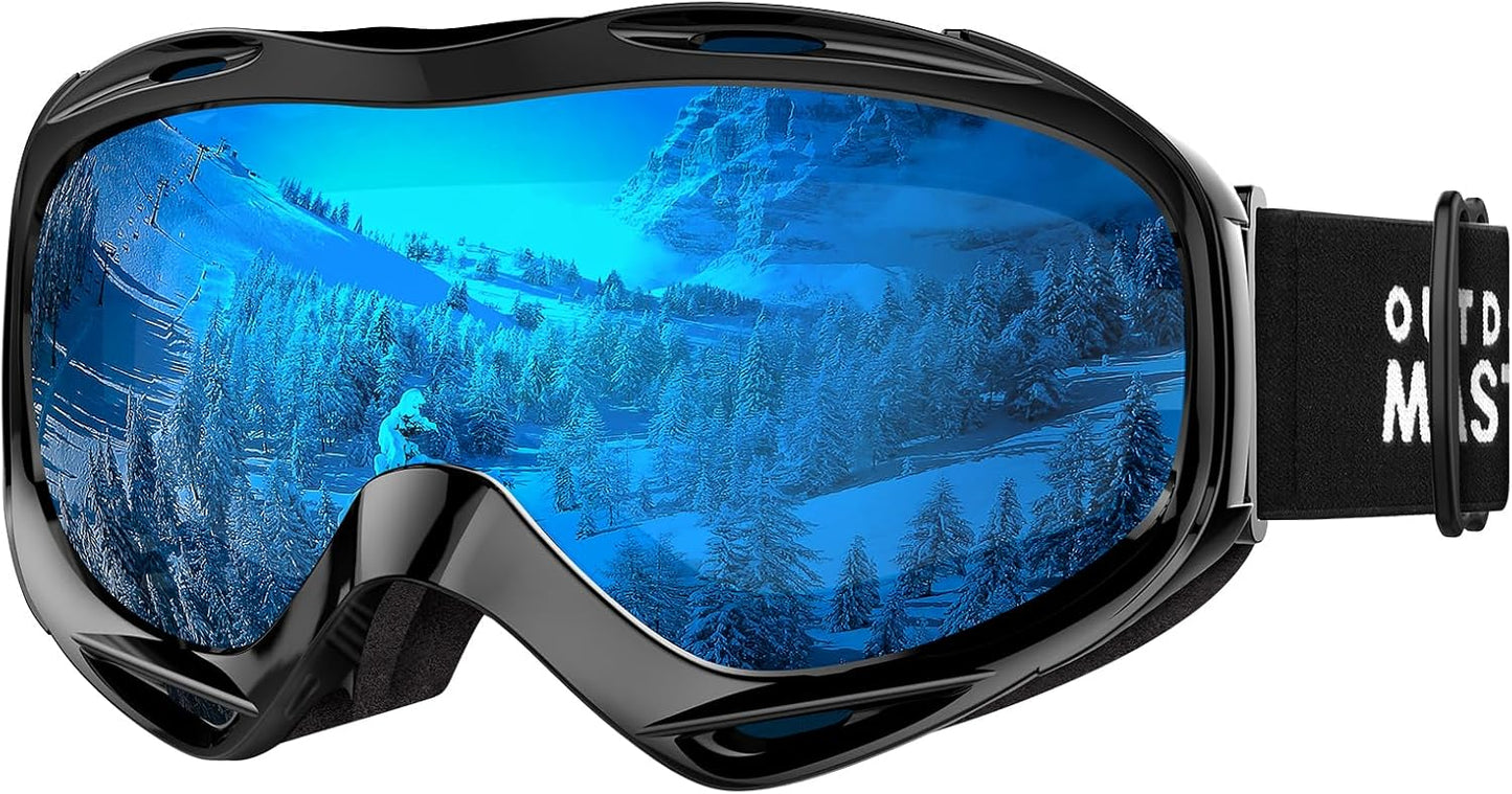 OTG (Over-the-Glasses) Design Ski & Snowboard Goggles for Men, Women & Youth with 100% UV Protection (Black/Blue)