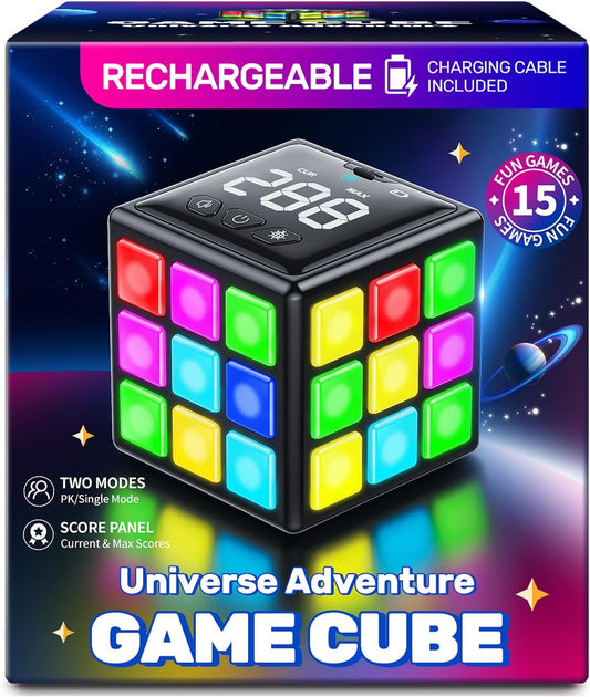 Rechargeable 15-in-1 Game Cube with Score Screen, Fun Brain & Speed Games for Kids - Perfect Christmas & Birthday Gift for Boys and Girls Ages 6-12+ (Black)