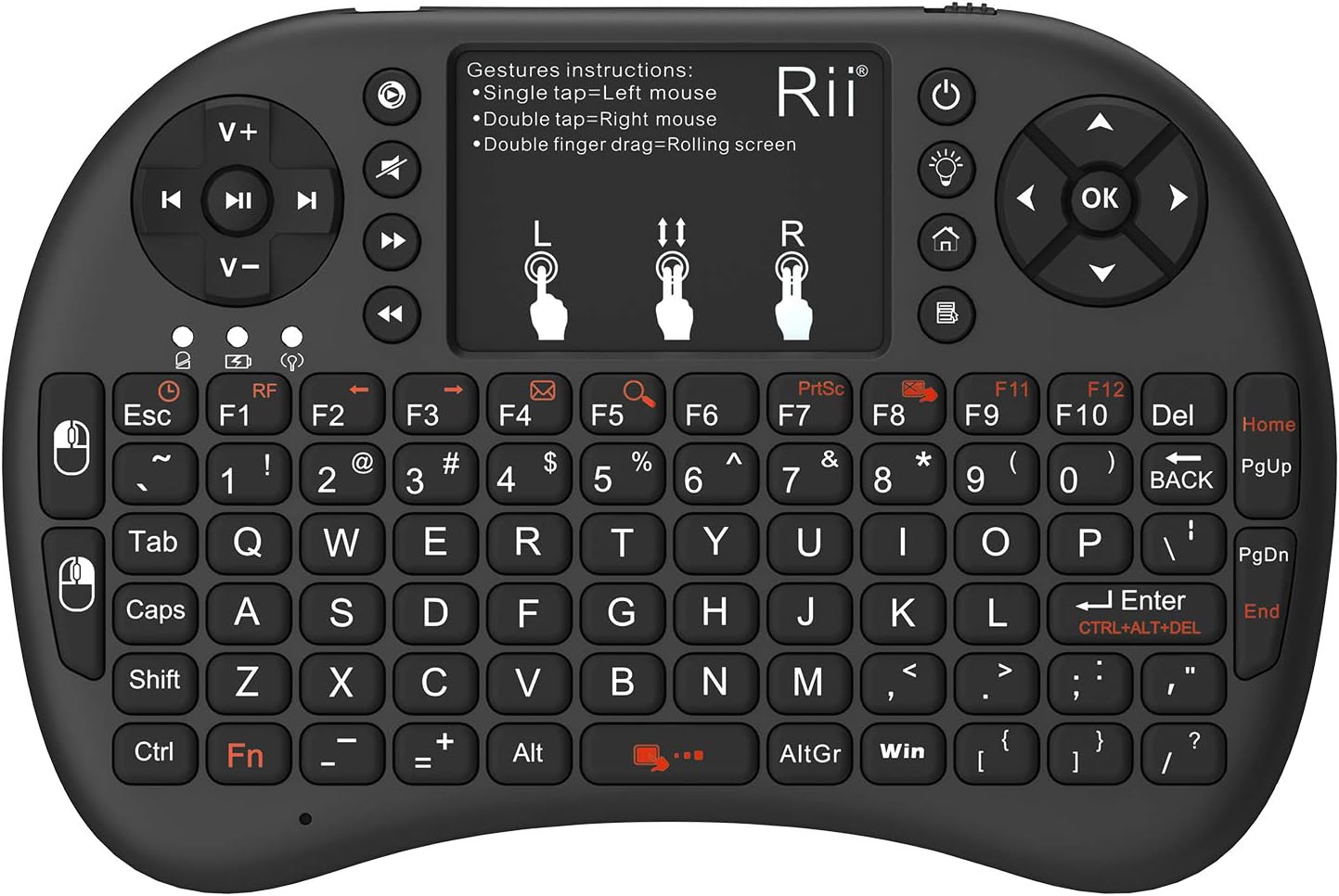 Rii i8+ Mini Wireless Touch Keyboard with Touchpad & LED Backlight – 2.4GHz Compact Keyboard Remote for Smart TV, Android TV Box, Windows, Mac, Raspberry Pi