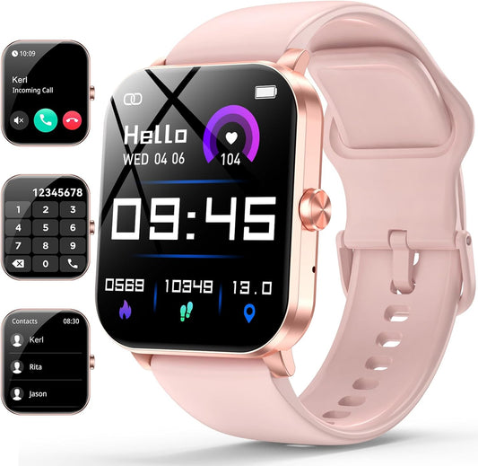 Bluetooth Smart Watch for Men & Women, 1.85" HD Fitness Tracker with Call Function, Heart Rate/Sleep/SpO2/Blood Pressure Monitor, Compatible with iOS & Android (Pink)