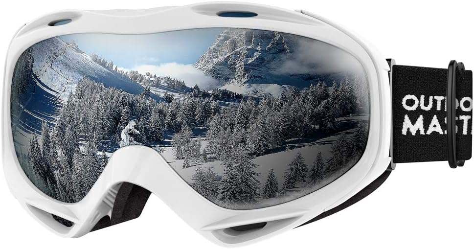OTG (Over-the-Glasses) Design Ski & Snowboard Goggles for Men, Women & Youth with 100% UV Protection (White/Silver)