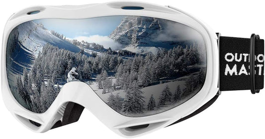 OTG (Over-the-Glasses) Design Ski & Snowboard Goggles for Men, Women & Youth with 100% UV Protection (White/Silver)