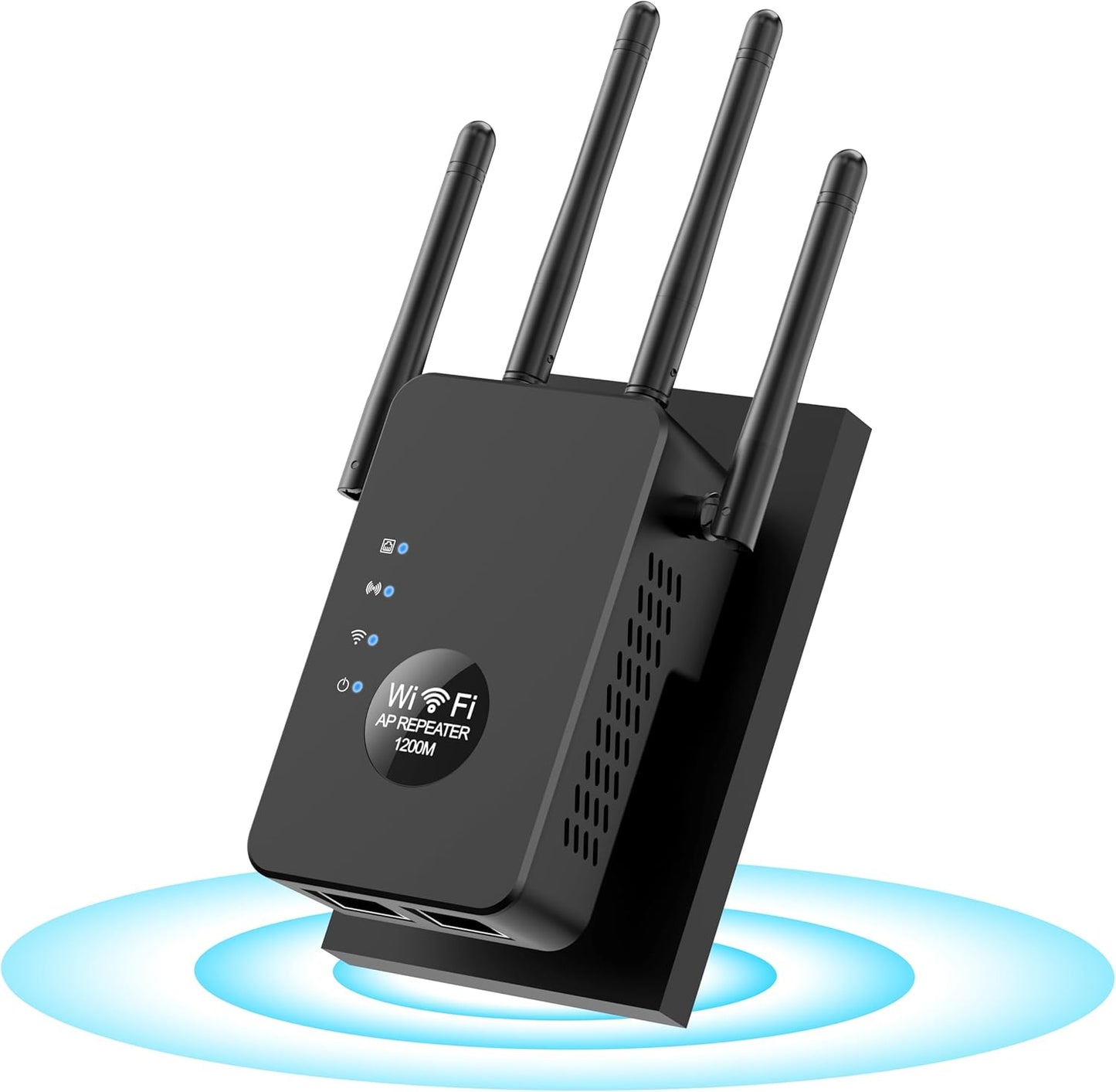 High-Speed Dual-Band WiFi Extender – 1200Mbps Signal Booster with 4 Antennas, 5GHz/2.4GHz, Wide Coverage for Home & Office, Supports Multiple Devices (Black)