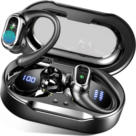 2024 Bluetooth 5.3 Sport Wireless Earbuds with ENC Noise-Canceling Mic, 50H Playtime, IP7 Waterproof Ear hooks & Dual LED Display – Perfect for Running & Workouts