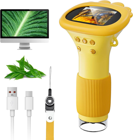 1000X Handheld Digital Microscope for Kids – 2" IPS Screen, HD Portable Mini USB Microscope Camera, PC Compatible, Educational Science Fun Gift for Children & Students (Orange)