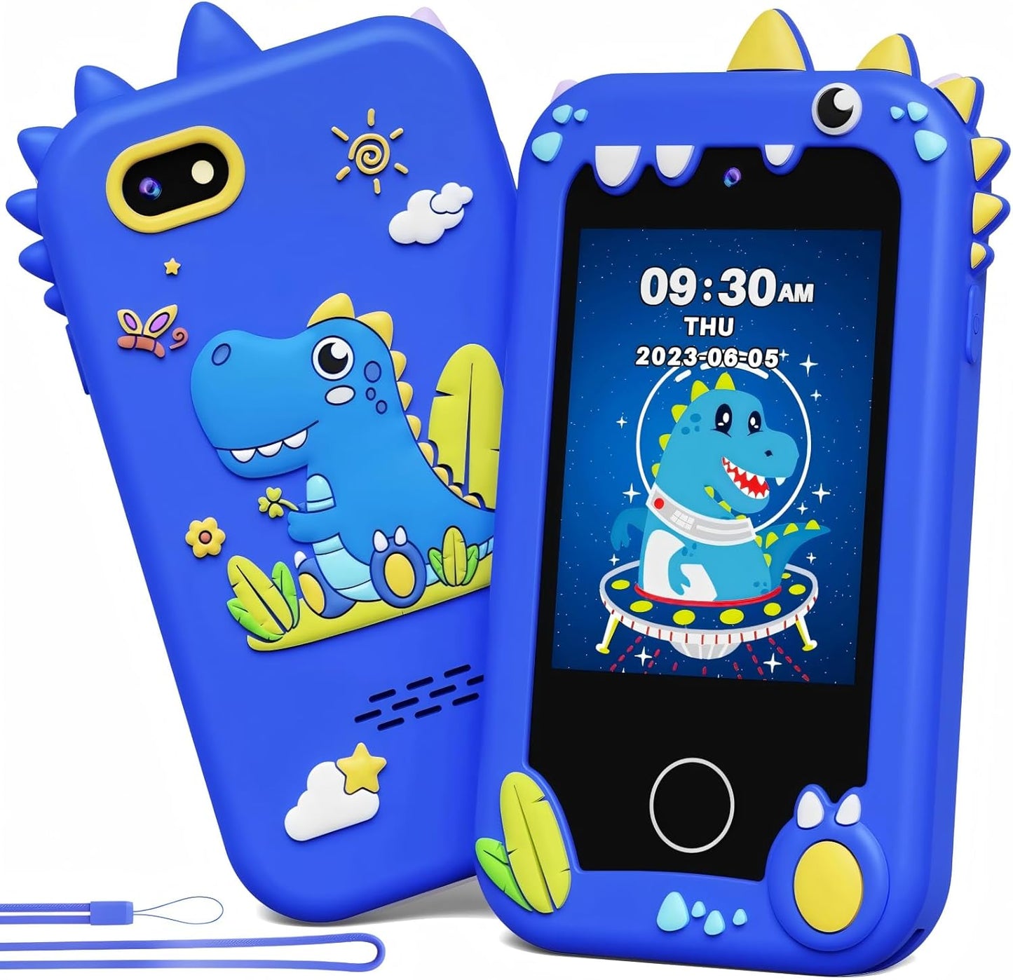 Kids Smart Phone Toy with Dual Cameras, Educational Games & MP3 Player – Blue Dinosaur