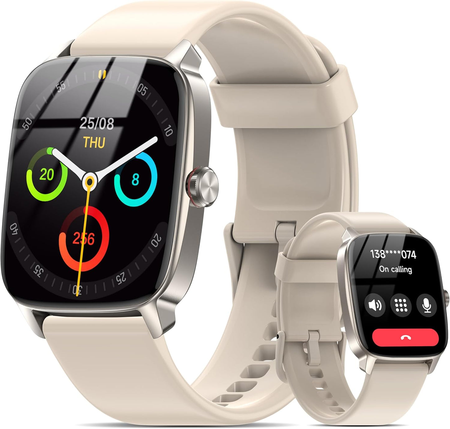 1.85" HD Fitness Tracker with Bluetooth Calling, Compatible with iOS & Android (Starlight White)