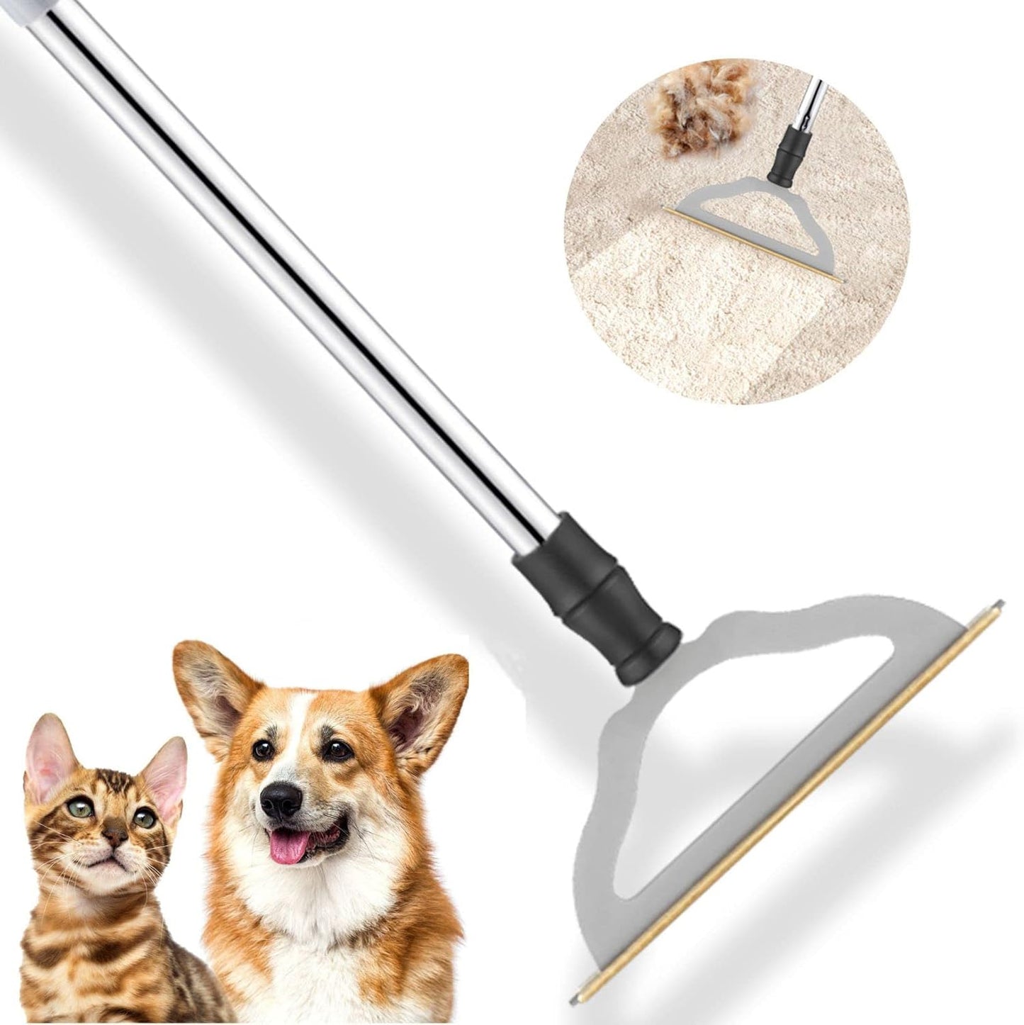 Adjustable Carpet Rake for Pet Hair – Long Handle Fur Remover for Dog & Cat Hair, Reusable Lint & Hair Removal Brush for Carpets & Rugs