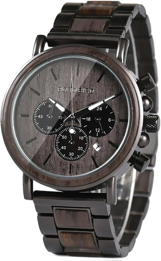 Men’s Wooden Analog Watch with Gift Box – Handcrafted, Luminous, Eco-Friendly Montre Analogique en Bois pour Homme avec Coffret Cadeau – Artisanale, Lumineuse, Écoresponsable