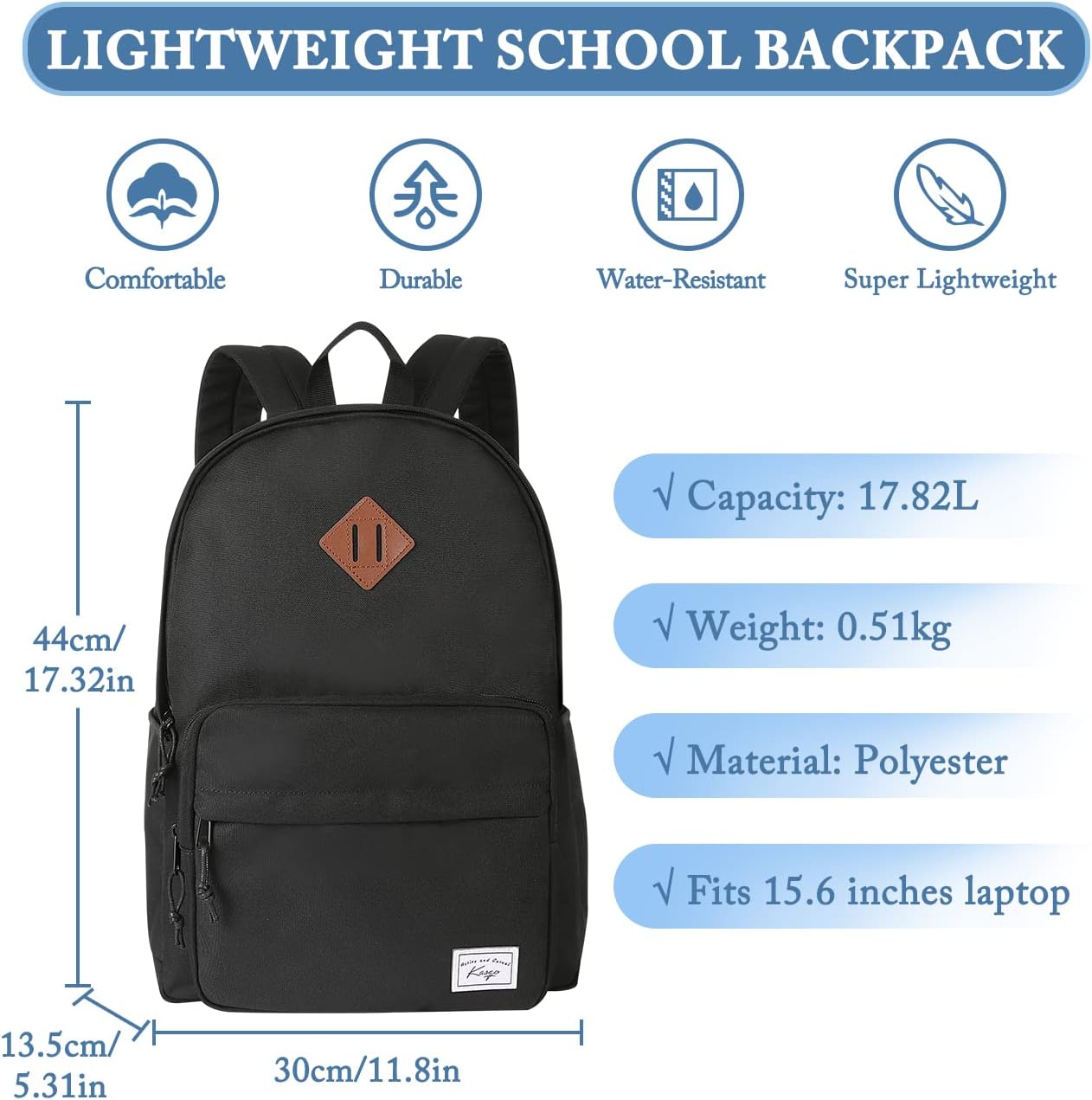 BlackTrail 15.6" Water-Resistant School Backpack with Laptop Compartment