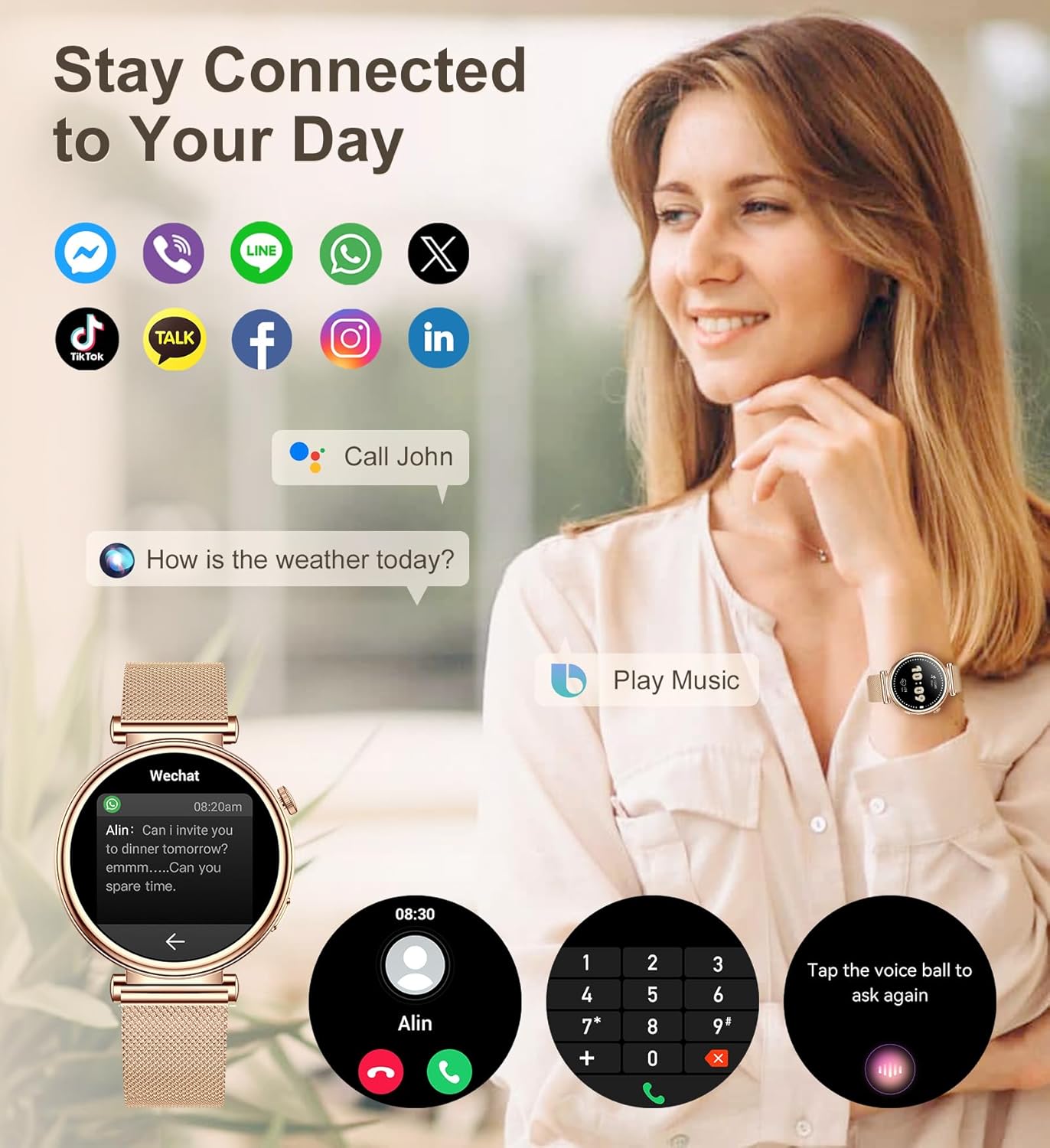 Women’s Smart Watch with Bluetooth Calling – 1.27" Touchscreen Fitness Tracker, 100+ Sports Modes, Health Monitor, Waterproof, for iOS & Android