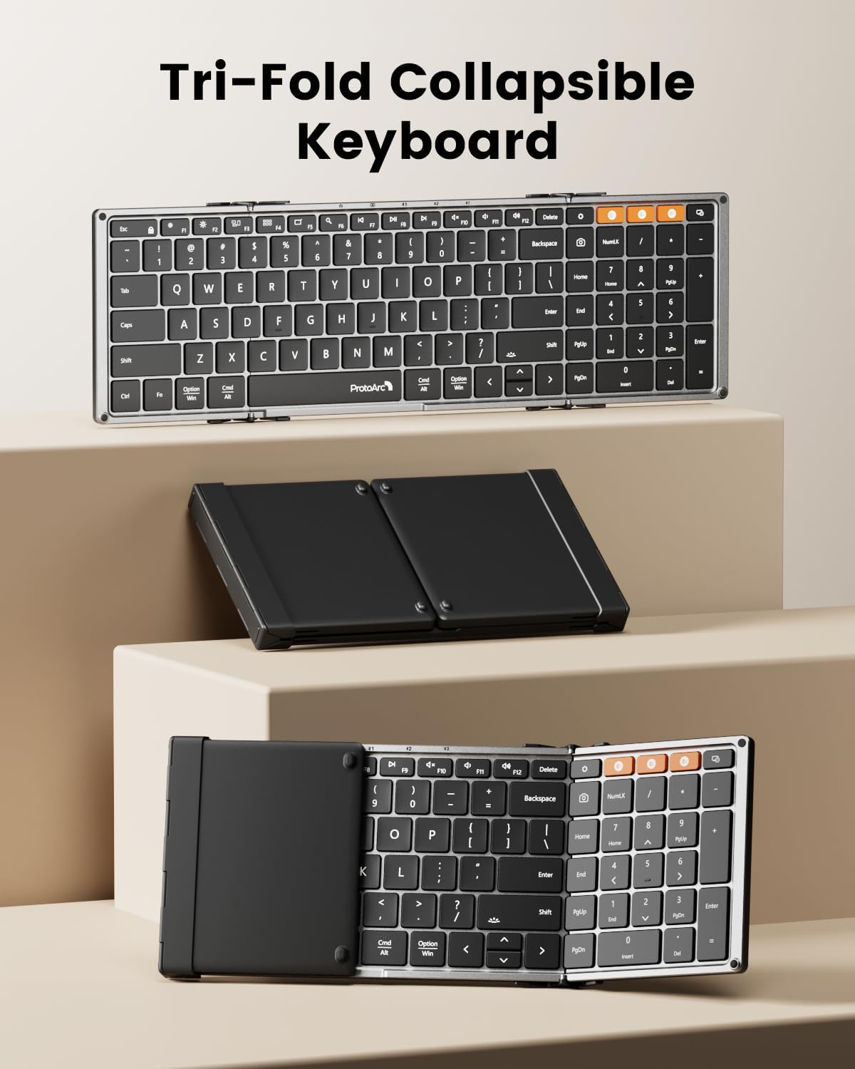 New Model 2025 Foldable Bluetooth Keyboard – Portable Backlit Wireless Keyboard for Travel, Full-Size Design for iPad, Surface, Tablet, Smartphone, Laptop, and PC