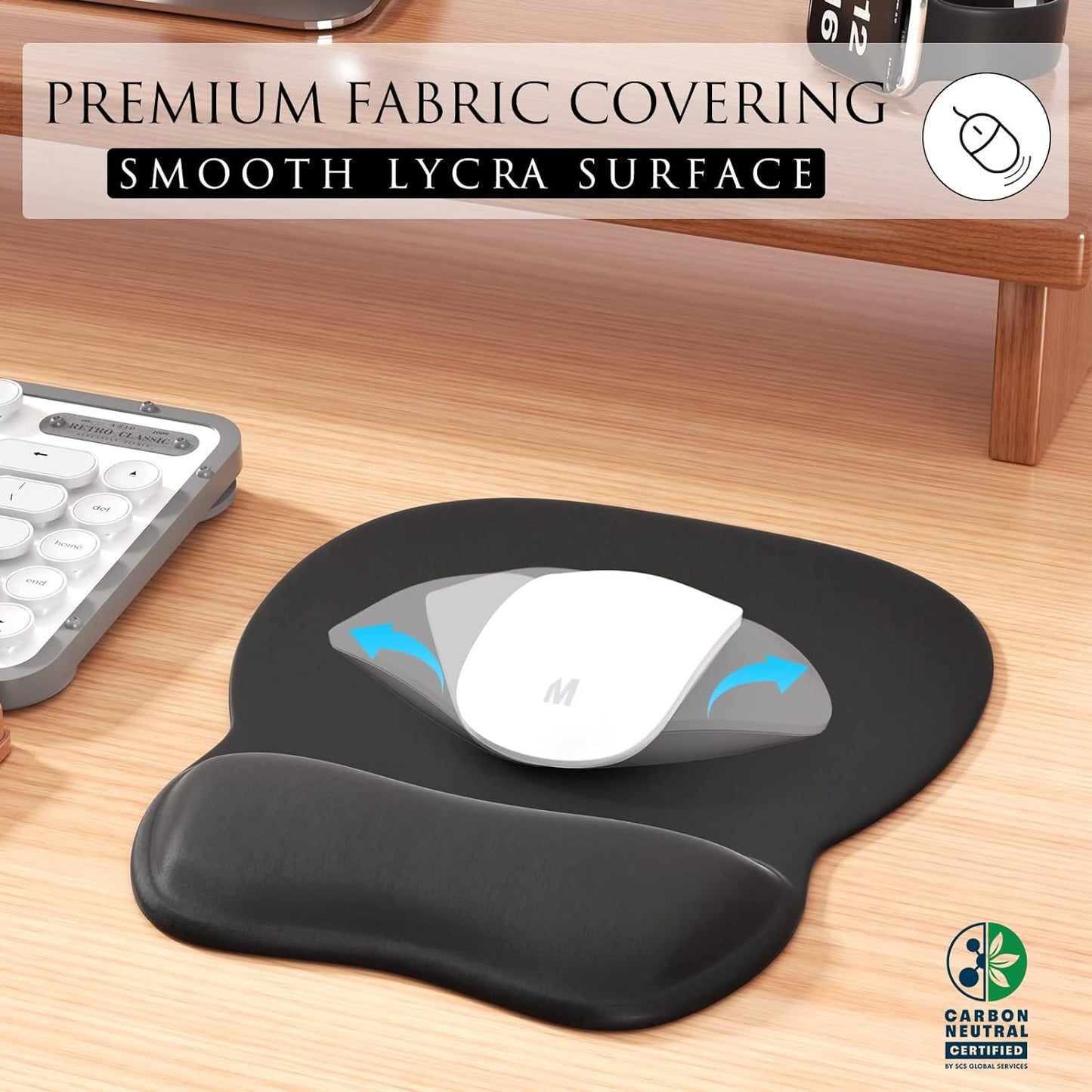 Ergonomic Gel Mouse Pad with Wrist Rest – Non-Slip Base, Smooth Lycra Surface (9.4" x 8.1")