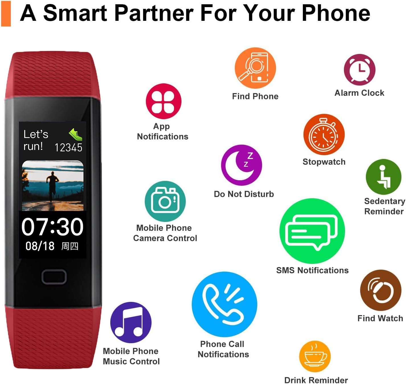 Fitness Tracker Watch with Heart Rate & Sleep Monitor, Step Counter, Calorie Tracker & Multi-Sport Modes for Android & iOS (RED)