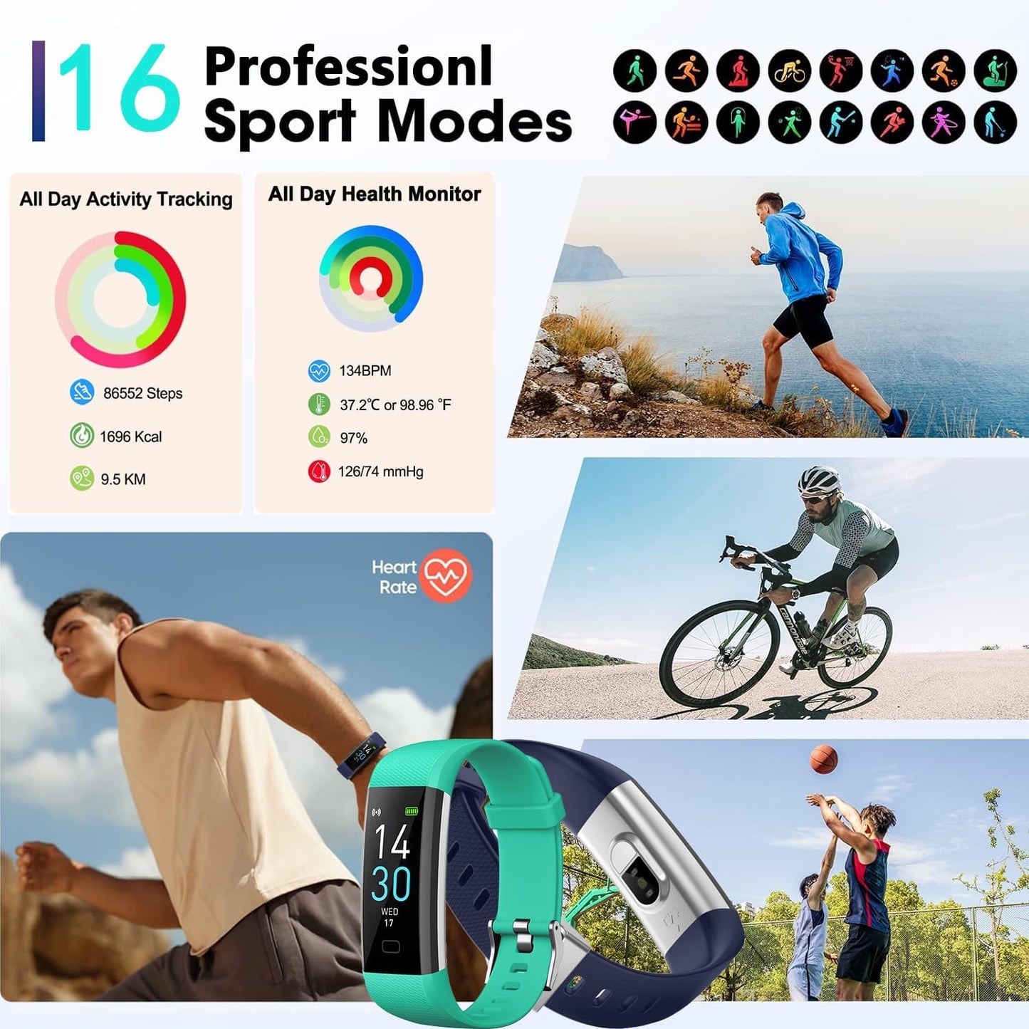 Fitness Tracker Watch with Heart Rate & Sleep Monitor, Step Counter, Calorie Tracker & Multi-Sport Modes for Android & iOS (GREEN)