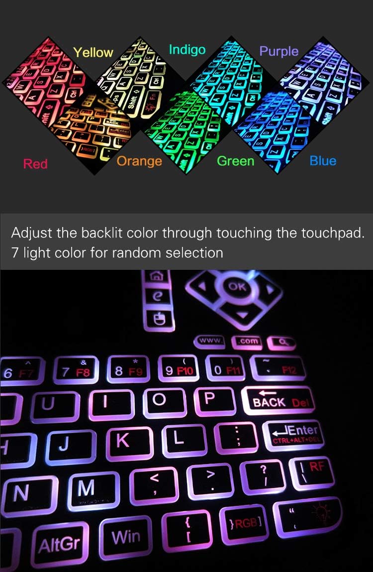 ULTREND Q9 Mini Wireless Keyboard with Touchpad – Rechargeable Handheld Remote, Colorful Backlit Keyboard for PC, Raspberry Pi 4, Android TV Box, KODI, Windows 8/10/11