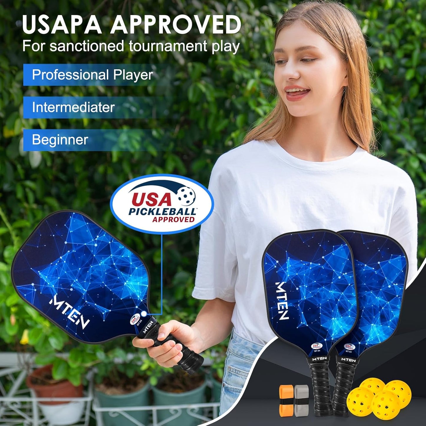 USAPA Approved Fiberglass Complete Pickleball Paddle Set – Lightweight, Durable Rackets for Men & Women