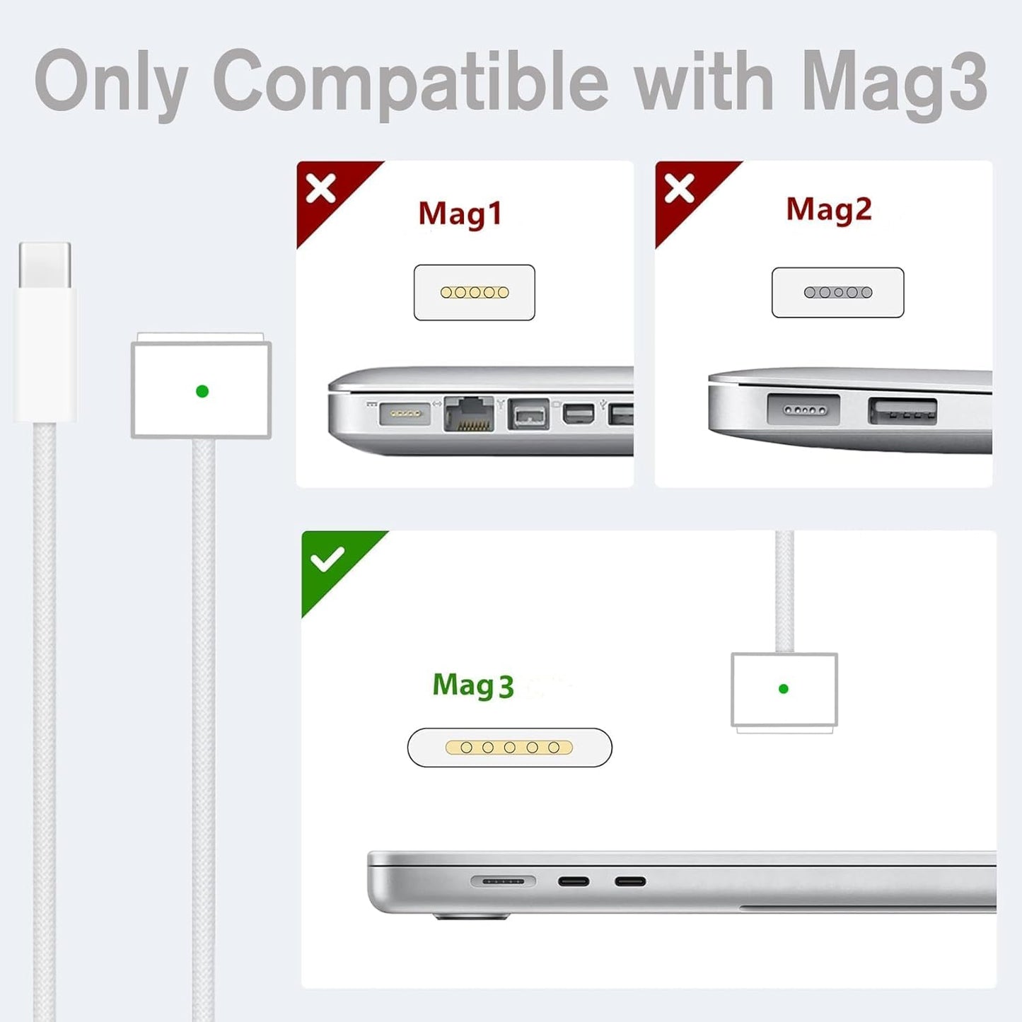 MacBook Pro Charger 96W/70W USB-C to MagSafe 3 Power Adapter