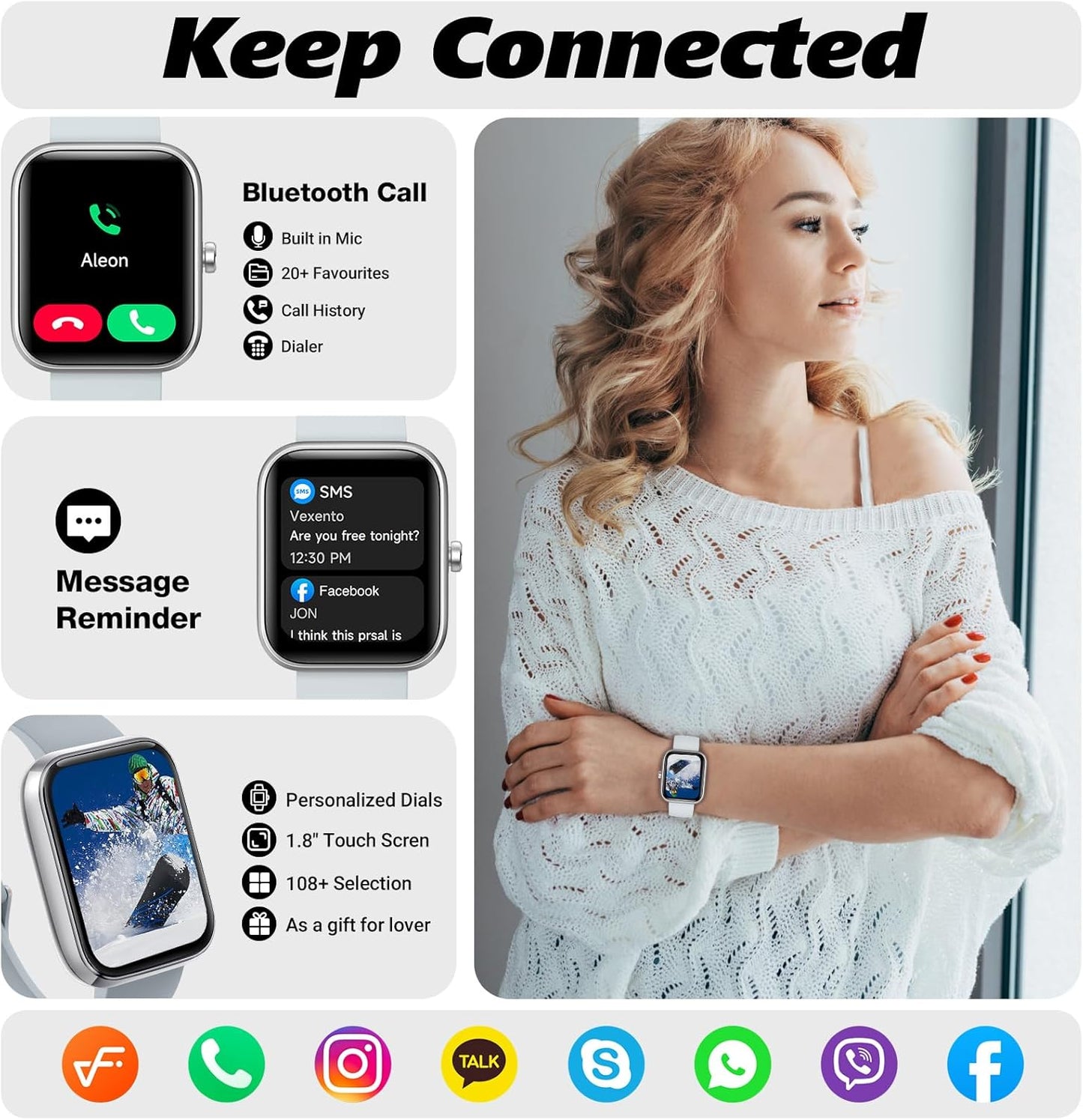 1.8" Smart Watch for Men & Women with Bluetooth Call, DIY Dial, Heart Rate, Sleep & Blood Oxygen Monitor, 100+ Sports Modes, IP68 Waterproof, Alexa Built-in for Android & iPhone