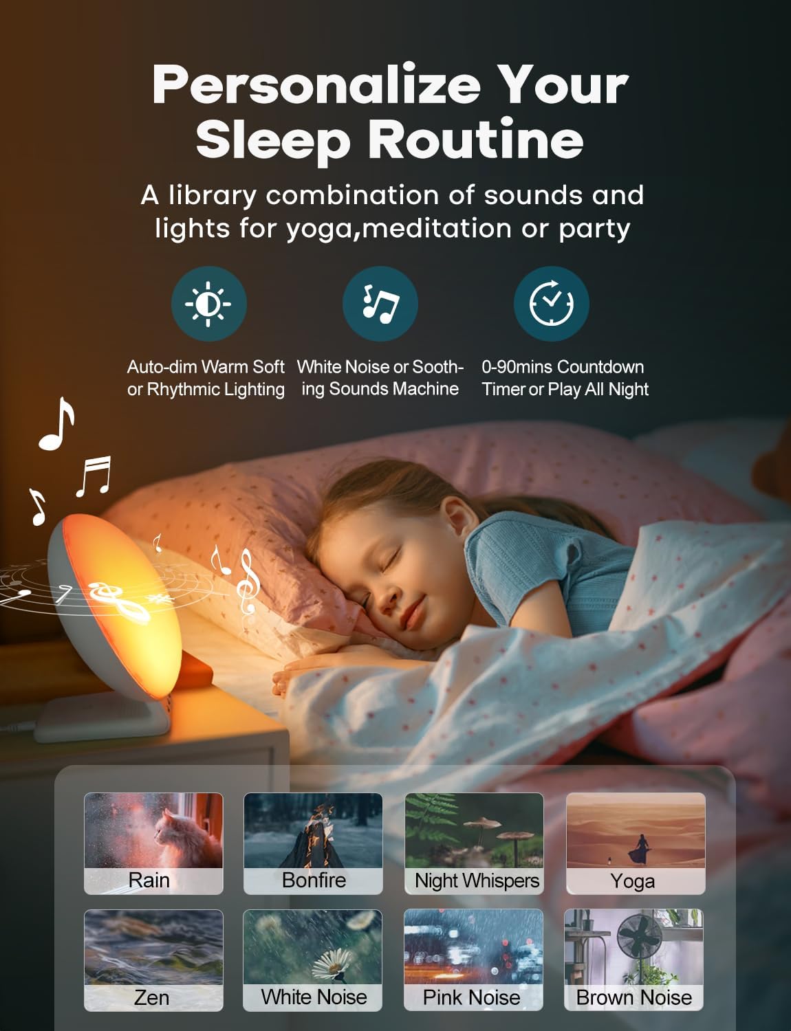 Dual Alarm Table Lamp, Sunrise Alarm Clock with Dual Wireless Charging - White Noise Sleep Sounds Machine, Sunset/Sunrise Simulation, for iPhone, Apple Watch/AirPods