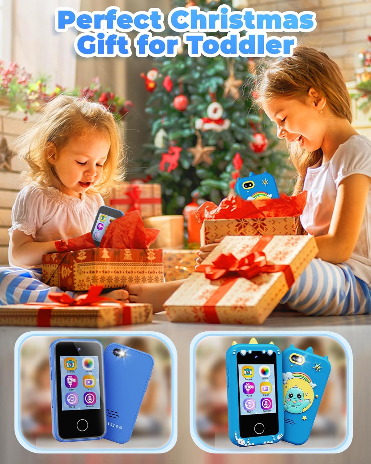 Kids Smart Phone Toy for Boys 3-8 Years Old - Educational games, Dual cameras, MP3 Music Player, and touchscreen pretend play. Spark imagination and early learning toy - Blue